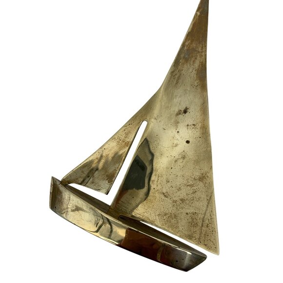 Vintage Brass Sailboat Sculpture Nautical Decor 7" x 10" high 8201 - Picture 7 of 8